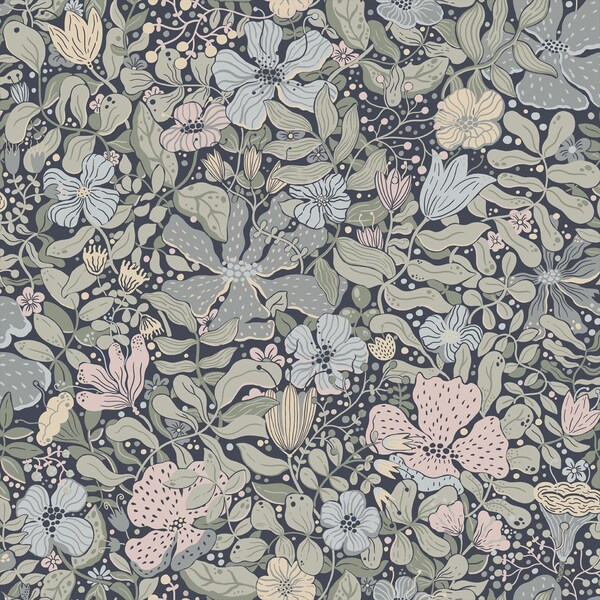 Manhattan Comfort Garland Midsommar Dark Blue Floral Medley 33 ft L X 209 in W Wallpaper BR4111-63021 - main